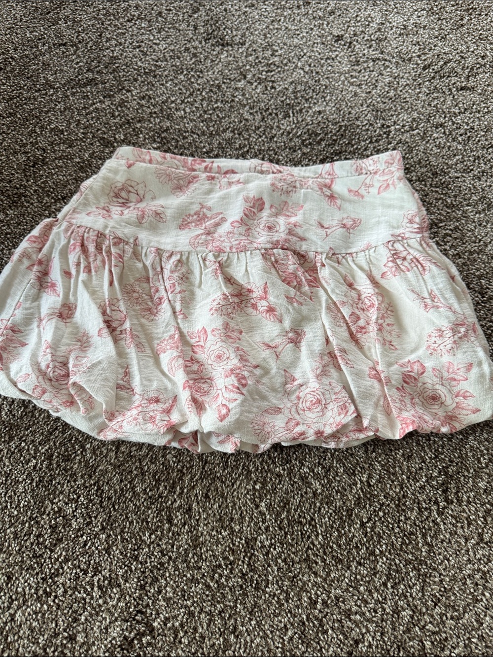White and Pink Floral Ruffle Mini Skirt